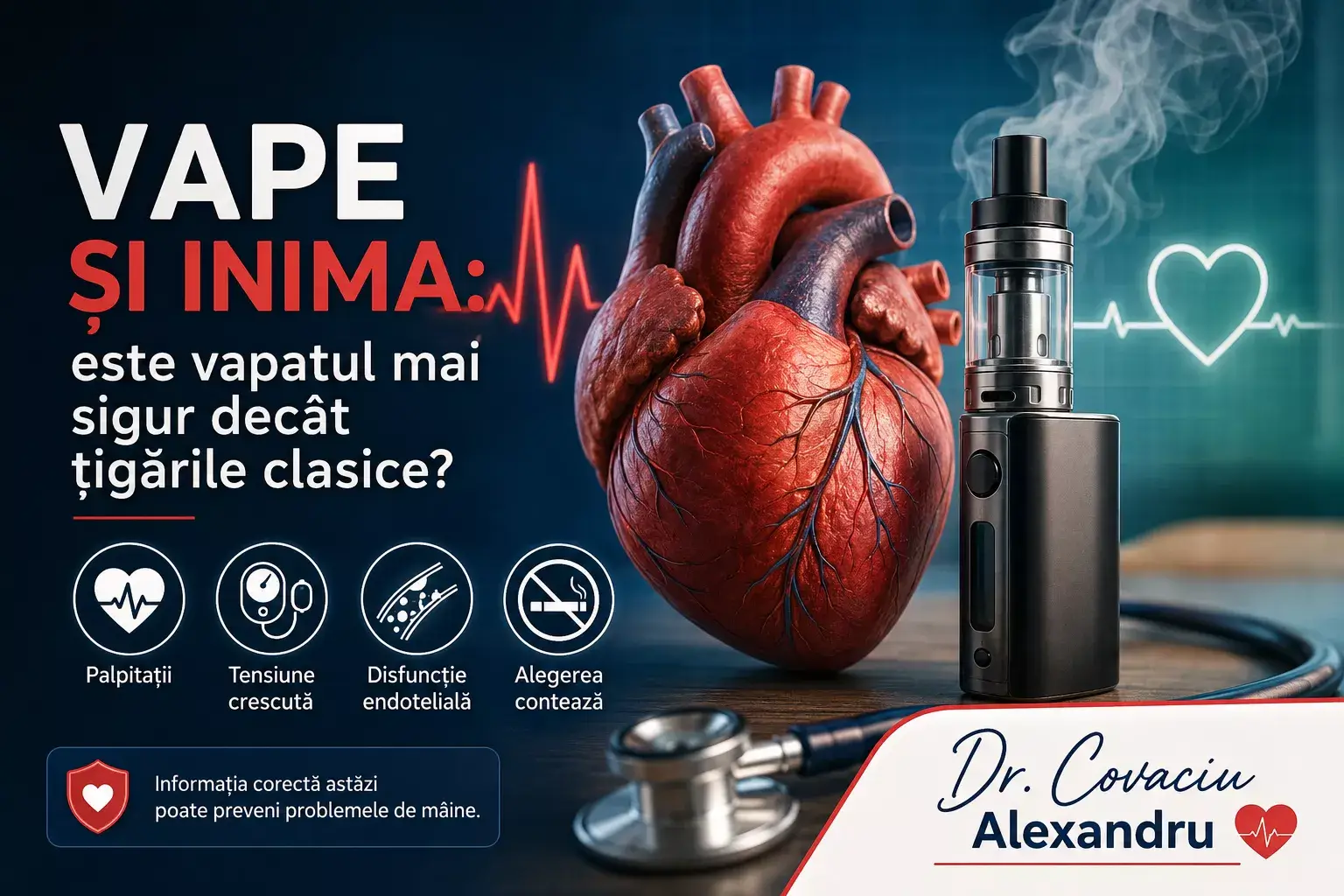 Vape și simptome cardiovasculare precum palpitații, tensiune crescută și disfuncție endoteliala