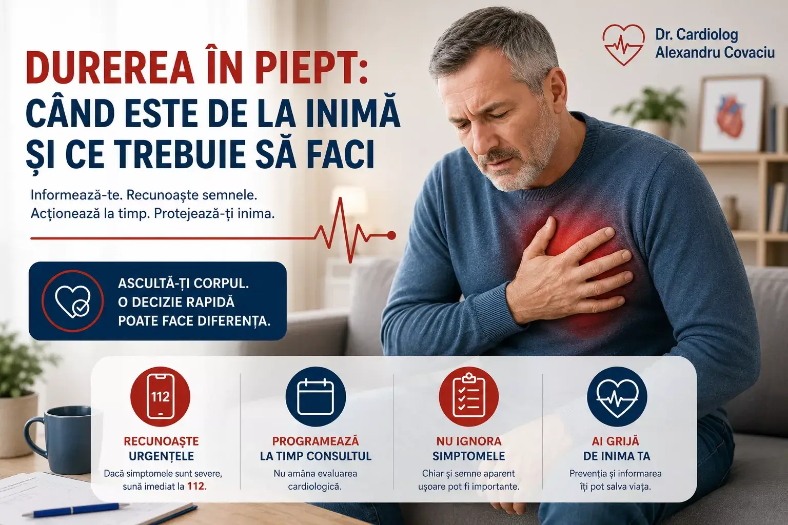 Consultație cardiologică pentru evaluarea durerii în piept și prevenirea complicațiilor cardiovasculare.