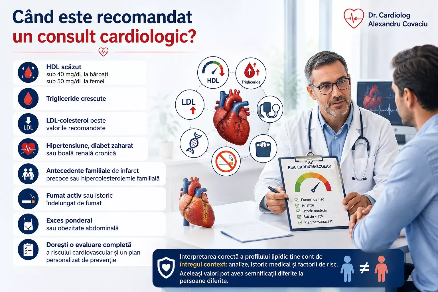 Semne care indica necesitatea unui consult cardiologic la pacientii cu HDL scazut